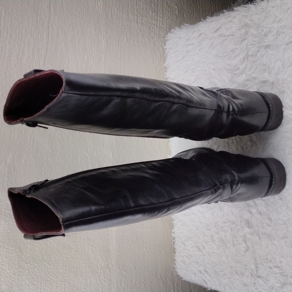 Pie Libre Italian Black Leather Almond Toe Side Zipper Low Heel Casual Tall Boot - Picture 5 of 13